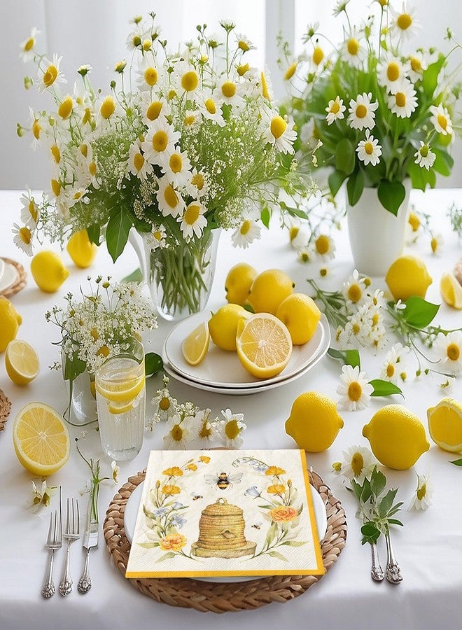 وولاين مجموعة مناديل ورقية من والين، 80 قطعة، مزينة بنقوش زهور النحل، لون أصفر فاتح، مثالية للغداء، ولتقديم الحلويات والعشاء، ولحفلات الزفاف، وأعياد الميلاد، وحفلات استقبال المولود، وغيرها من المناسبات. - Image 5